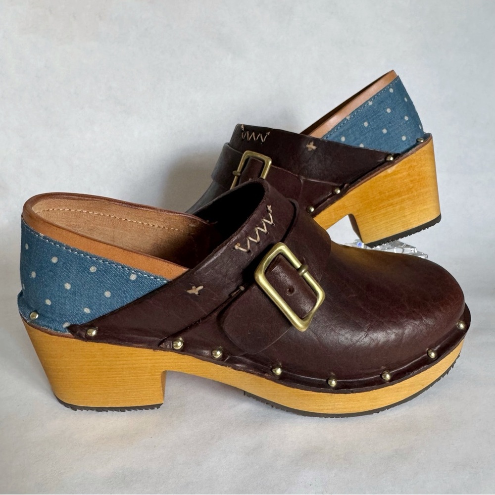 Rare Visvim Labrang leather & denim clogs NEW